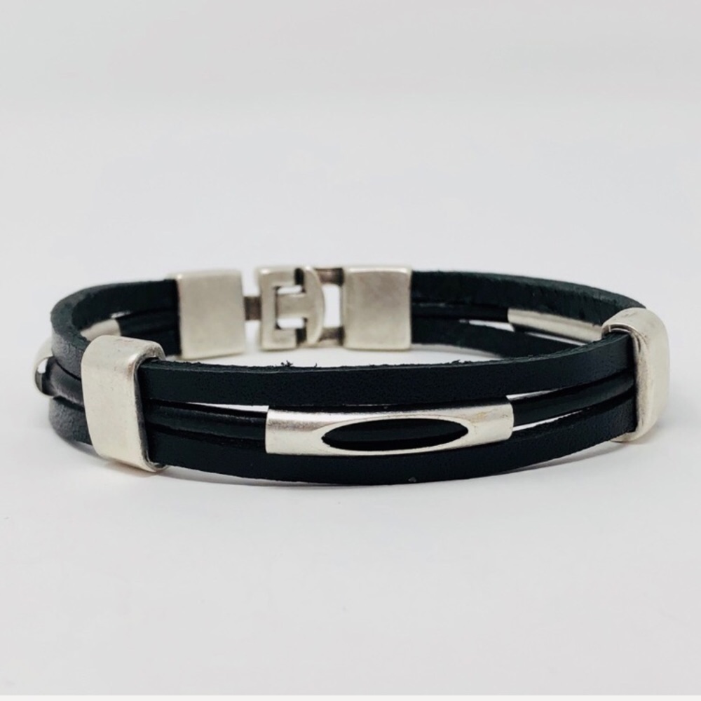 NEW Silver tone leather bracelet Turkish Design